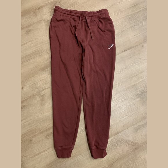 Gymshark Crest Joggers Pants Men's Medium M Slim Fit Maroon Sweatpants Gym Shark - Picture 1 of 6